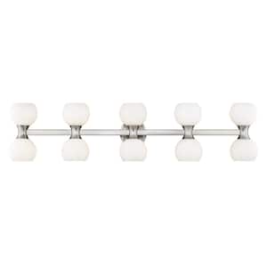 Artemis 6.5 in. 10 Light Brushed Nickel Vanity Light with Matte Opal Glass Shade with No Bulbs Included