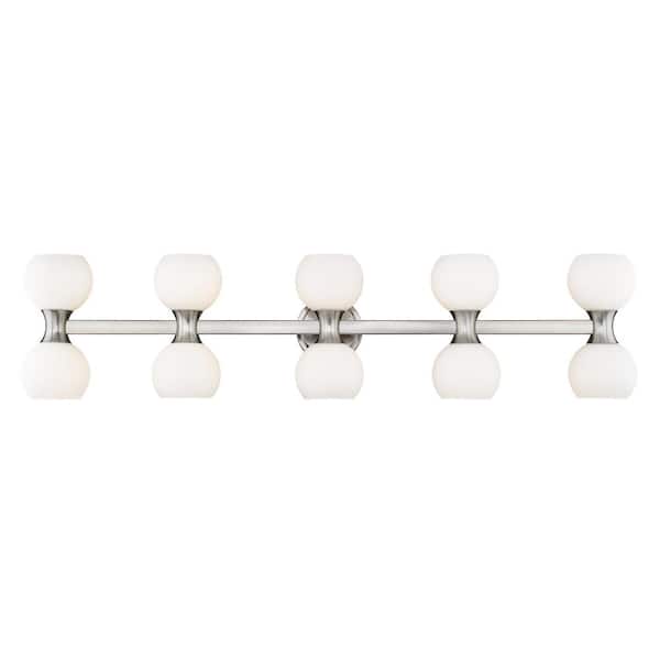 Unbranded Artemis 6.5 in. 10 Light Brushed Nickel Vanity Light with Matte Opal Glass Shade with No Bulbs Included