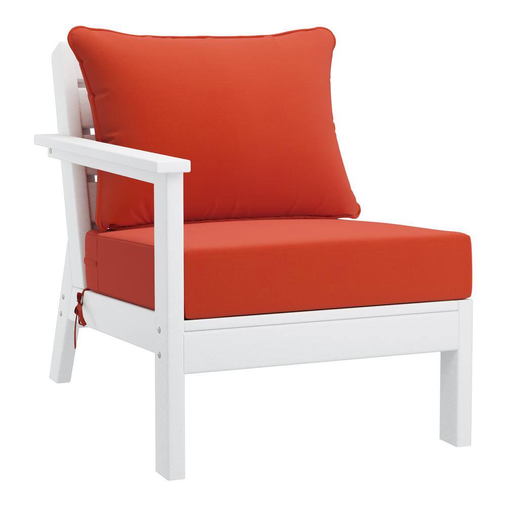 Birchwood Outdoor Patio Deep Seating Left Facing Arm HDPE Lounge Chair in White with Orange Cushions price history on PriceWatchPro