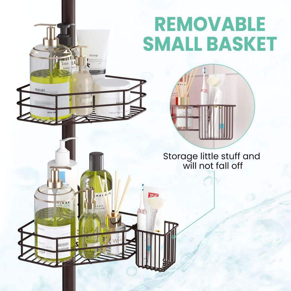 Bronze Adjustable Tension Pole Shower Caddy with 4 Shelves