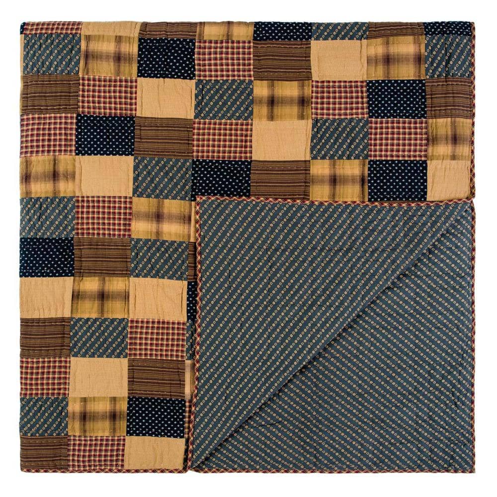 Navy and Tan Cotton Patchwork Queen Quilt Set
