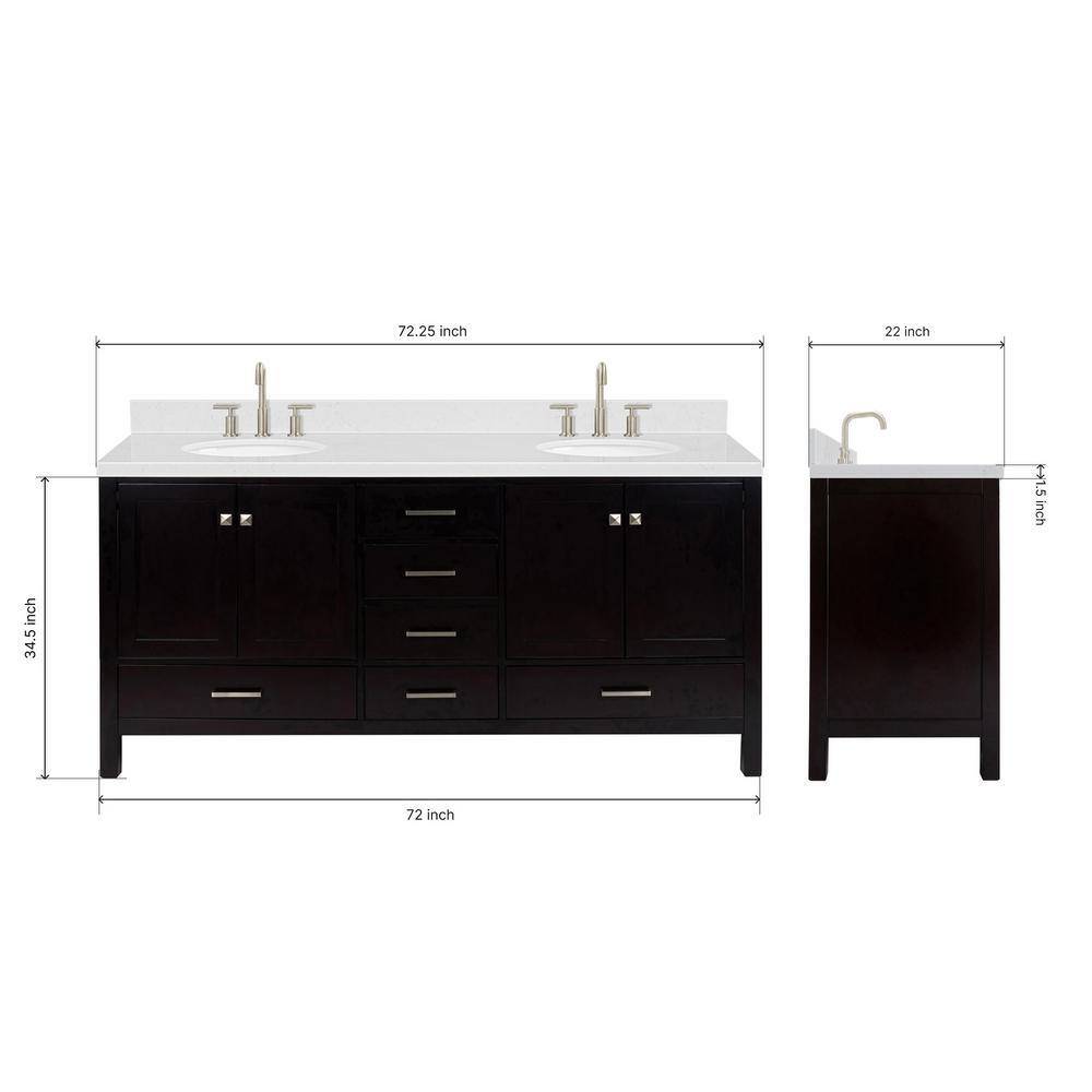 Espresso 72" Double Basin Freestanding Vanity with Quartz Top