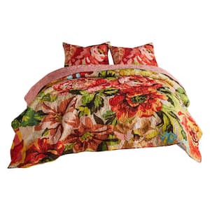 3-Piece Multicolor Solid King Size Microfiber Quilt Set