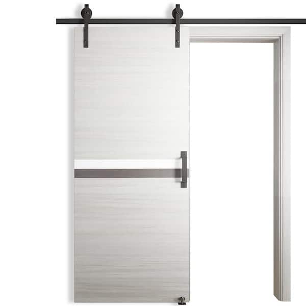 WRIGHTMASTER 36 in. x 80 in. Gray Melamine Integrated Finish MDF Sliding Barn Door with Hardware Kit