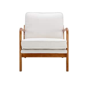 Leisure Beige Polyester Wood Frame Lounge Chair Arm Chair with Detachable Cushion