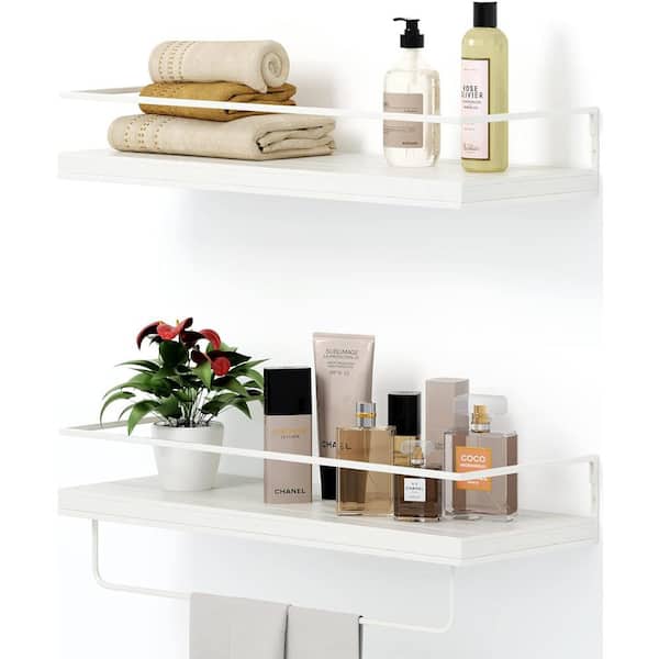 5.70 in. W x 15.70 in. D Wall Mounted Floating Shelf, Decorative Wall Shelf with Antique White Towel Rack