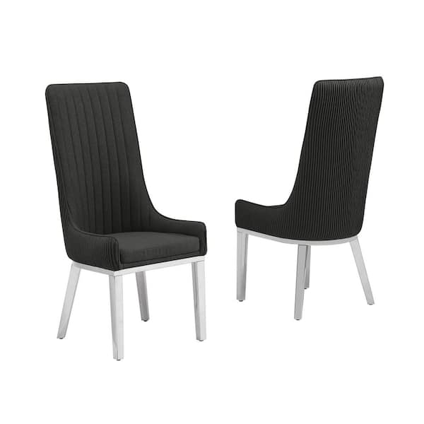 Best Quality Furniture Corina Black Teddy Fabric Side Chair Set of 2 with Stainless Steel Legs