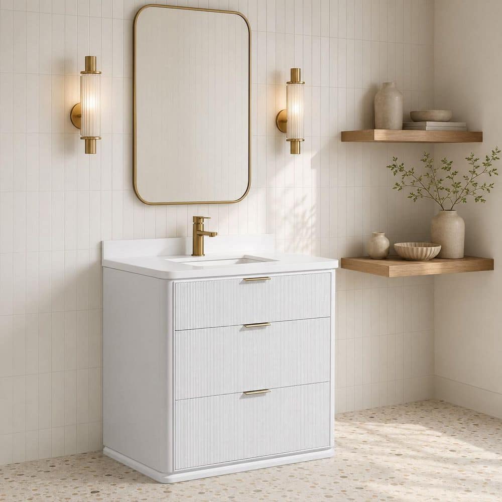 Aria 36 W x 22 in D x 34.5 H Single Bath Vanity in White with Engineered Quartz Top in White with White Basin price history on PriceWatchPro