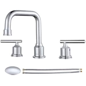 8 in. Widespread Double Handle Bathroom Faucet with Drain Kit in Polished Chrome