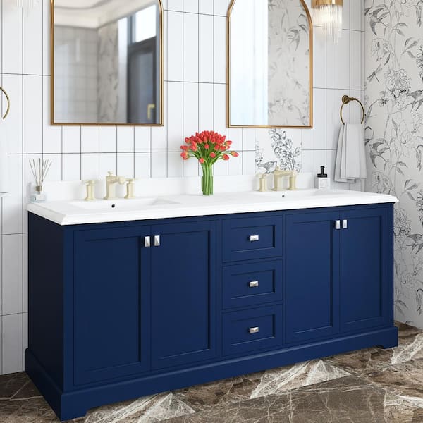 Epic 60 in. W x 22 in. D x 34 in. H Double Bathroom Vanity in White with White Quartz Top with White Sinks