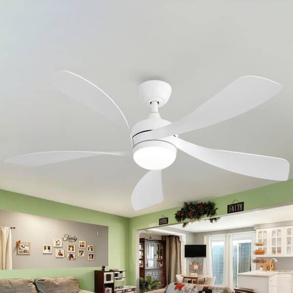52 In. Indoor White Durable ABS Blades Integrated LED Ceiling Fan with Remote Control and Reversible DC Motor