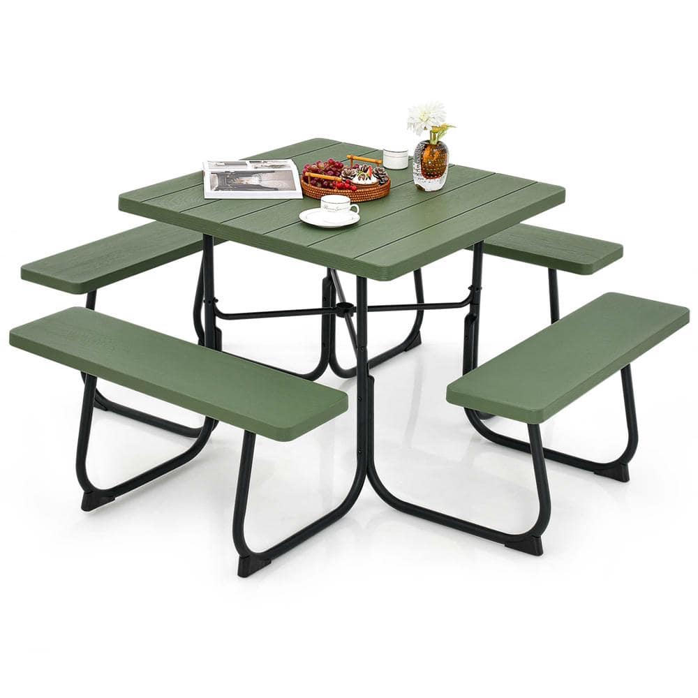 67 in. Green Square Metal Picnic Table Set 8-Person with 4 Benches and Umbrella Hole price history on PriceWatchPro