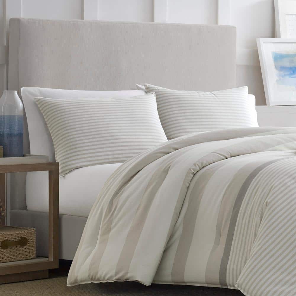 Beige and White Cotton Full/Queen Duvet Cover Set