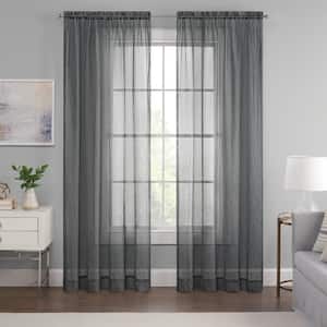 Emina Grey Solid Polyester 52 in. W x 84 in. L Sheer Rod Pocket Curtain