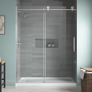 Dylan 60 in. W x 75.98 in. H Sliding Frameless Shower Door in Brushed Nickel Finish with Clear Glass