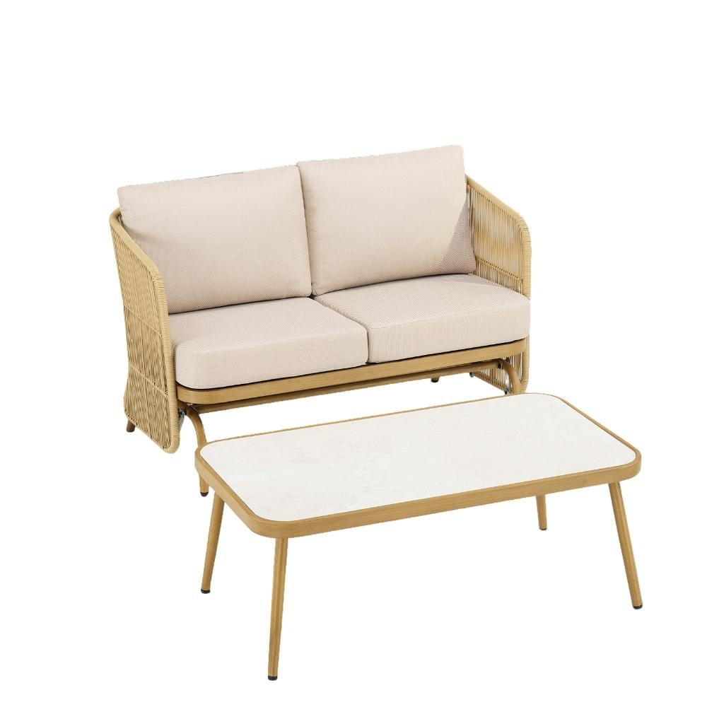 2-Piece Wicker Loveseat with Coffee Table, Outdoor Patio Sofa Set with Beige Cushions price history on PriceWatchPro