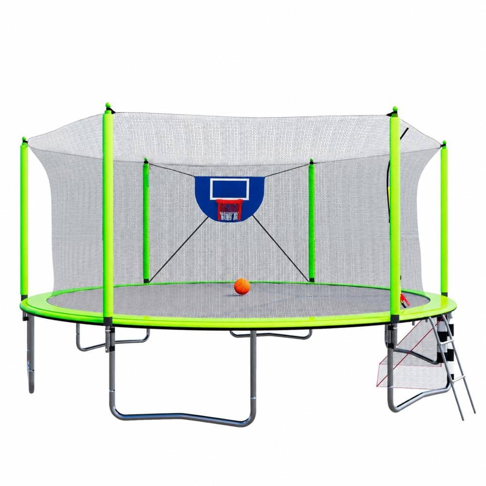 16 ft. Outdoor Green Trampoline with Inner Safety Net, Basketball Hoop, Soccer Goal, Pump, Ladder and 96 Springs price history on PriceWatchPro