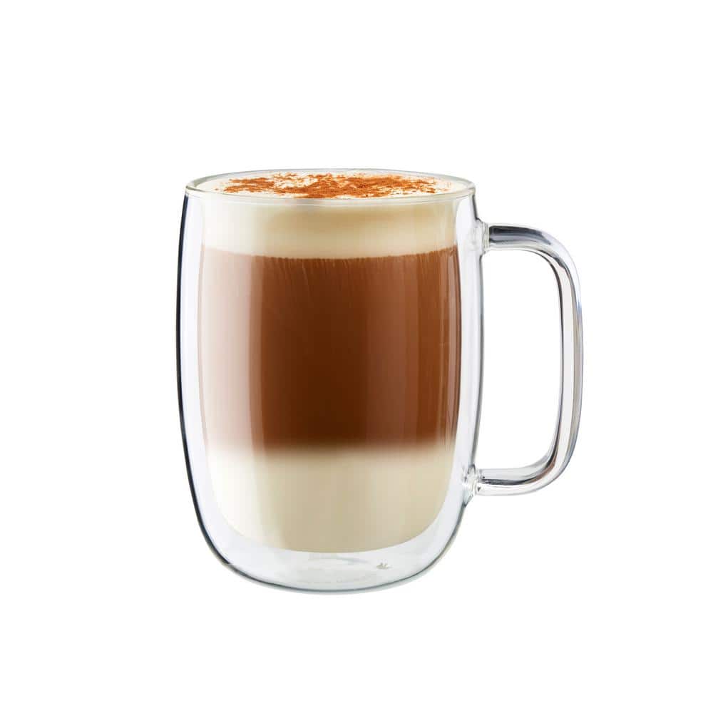 15 oz Clear Double-Wall Glass Latte Mug Set