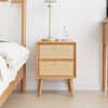 Noble House Kymera Modern Natural 2-Drawer Nightstand with Cane Rattan, Solid Wood 114157
