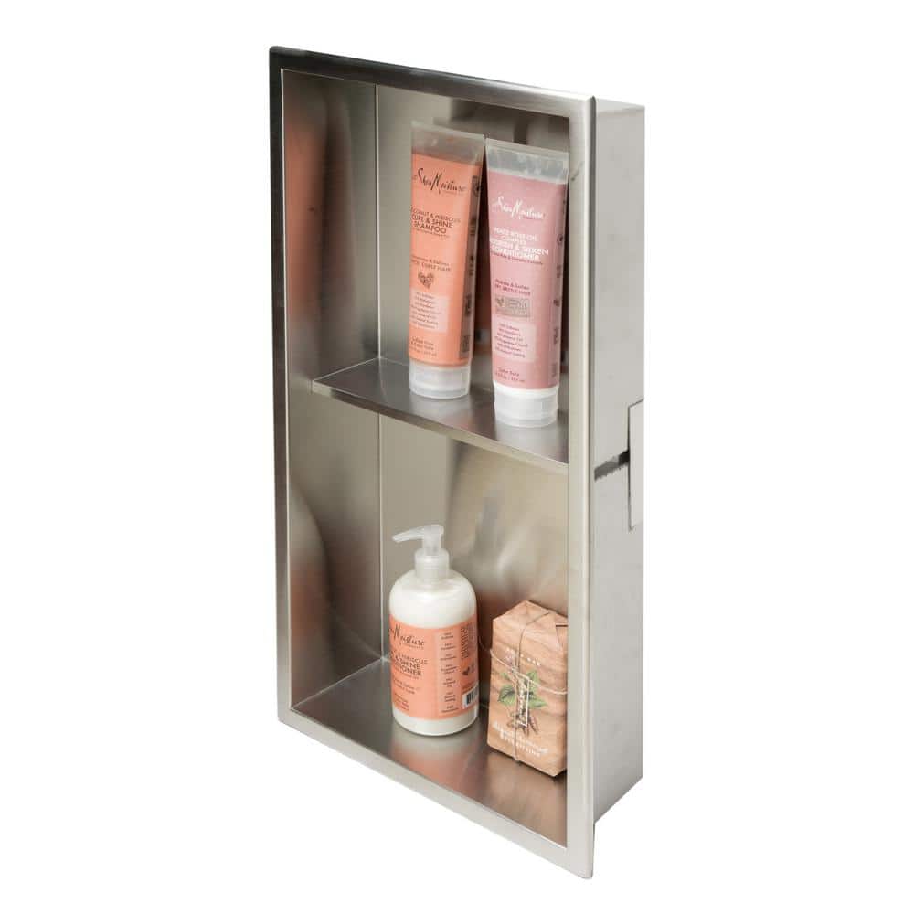Brushed Stainless Steel Double Shelf Shower Niche