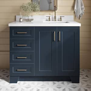 Taylor 43 in. W x 22 in. D x 36 in. H Freestanding Bath Vanity in Midnight Blue with Pure White Quartz Top