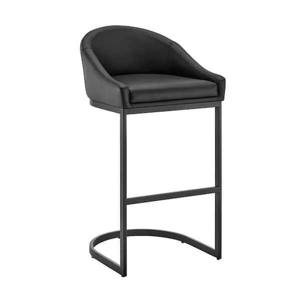 Armen Living Atherik 34-38 in. Black/Black Metal 24 in. Bar Stool with Faux Leather Seat