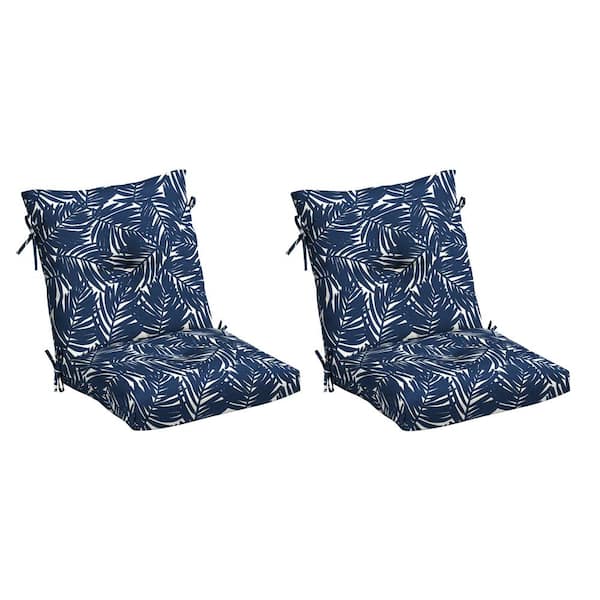 ARDEN 21 x 21 EarthFiber Outdoor Plush Modern Tufted Polyfill Dining Chair Cushion, Navy Blue King Palm (Set of 2)