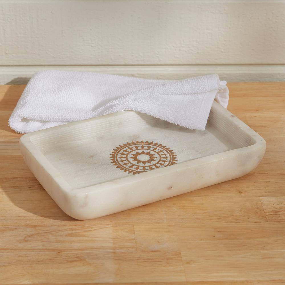 Natural Soapstone Round Vanity Tray with Gold Medallion Design
