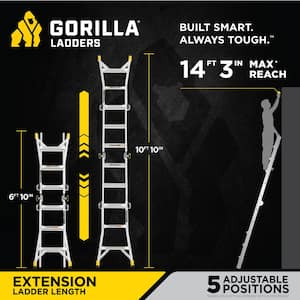 14 ft. Reach Aluminum Multi-Position Ladder with Tool Hangers, 300 lbs. Load Capacity, Type IA Duty Rating