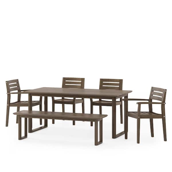 Noble House Ellendale Gray 6-Piece Wood Outdoor Dining Set