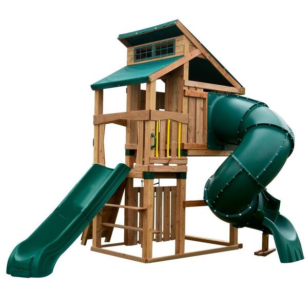 Swing-N-Slide Playsets Hideaway Clubhouse Deluxe Playset with Summit Slide and 5 ft. Turbo Tube, Add 4 in. x 4 in.