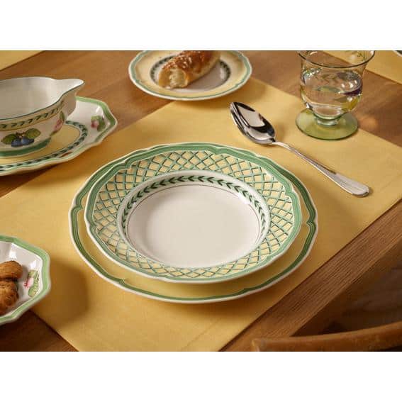 French Garden Orange Porcelain Rim Soup Bowl, 9 inches