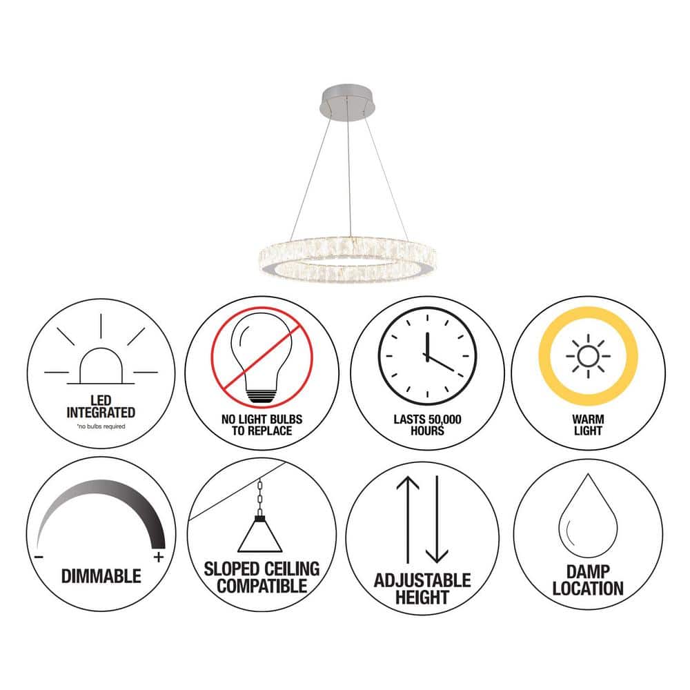 Celebrity 20-Watt Chrome Crystal LED Pendant Light Fixture