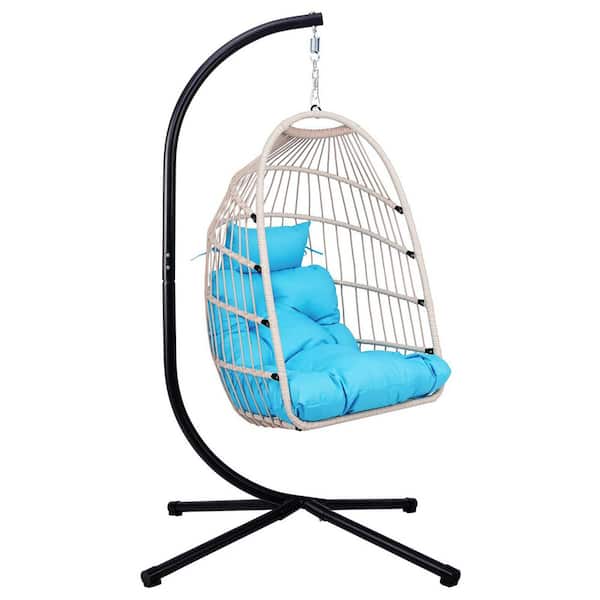 Metal Outdoor Hammock Egg Hanging Chair with Stand, Wicker Patio Swing Egg Chair Indoor Swinging Chair