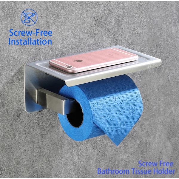 Toilet Tissue Holder With Shelf, Wall Mounted Toilet Roll Paper
