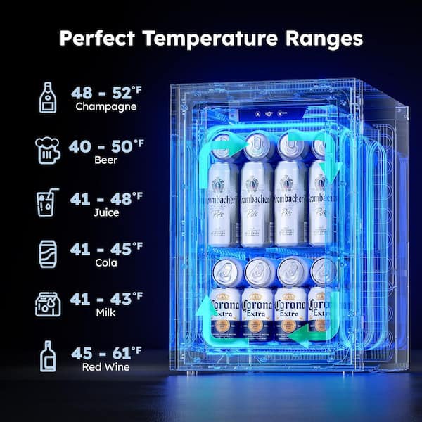 SIMZLIFE - 11 in. Single Zone 6-Wine Bottles and 24-Cans Beverage and Wine Cooler in Black with Rapid Cooling