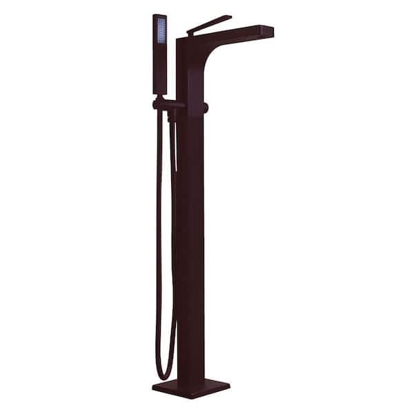 Qubic Single-Handle Floor Mount Freestanding Tub Filler Faucet with Hand Shower in Oil Rubbed Bronze
