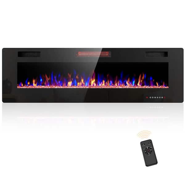 60 in. Wall Mount Low Noise Electric Fireplace with Remote Control and Touch Screen, Multi Color Flame in Black