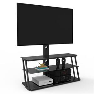 16.90 in. W Black Black Multi-Function Angle And Height Adjustable Tempered Glass TV Stand up to 50 in.