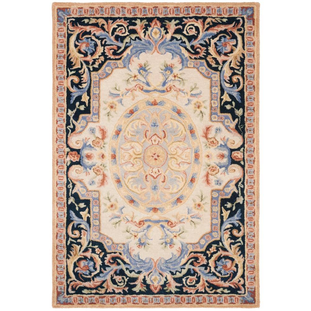 Ivory and Navy Hand-Tufted Wool Rectangular Area Rug, 4' x 6'