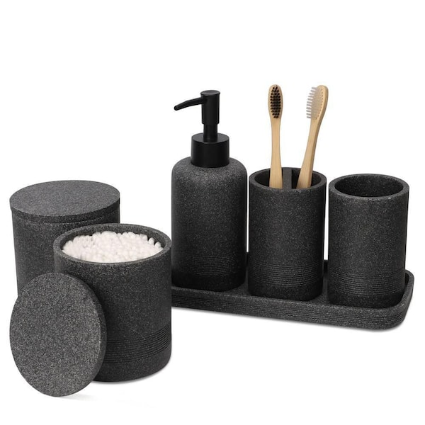 Juice Ledsager Turbine Dracelo 6-Piece Bathroom Accessory Set with Soap Dispenser, Tray, 2 Jars, Bathroom  Tumbler Toothbrush Holder in Black B09M7WY8F9 - The Home Depot