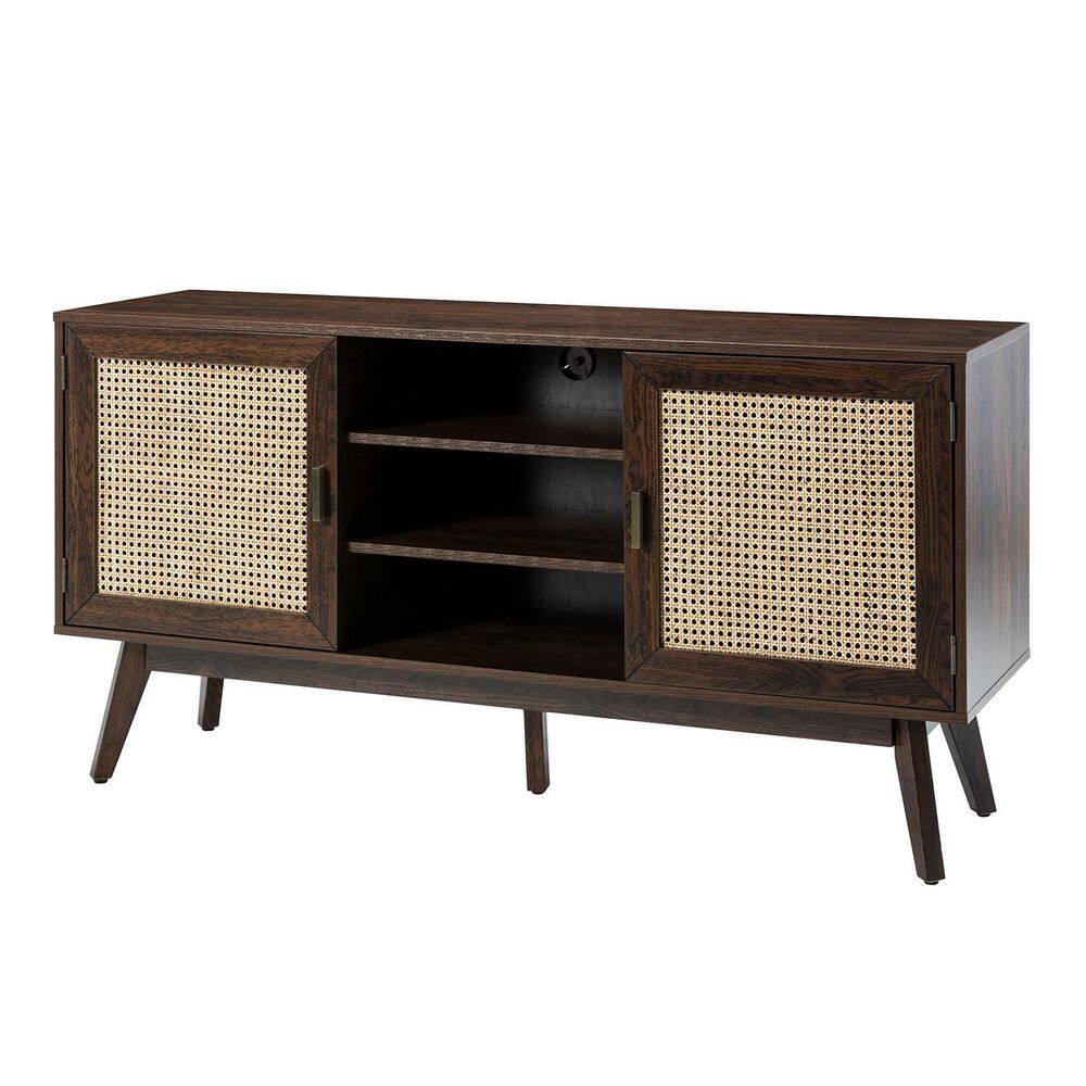 JAYDEN CREATION Latium Walnut 57 in. TV Stand for TVs up to 65 in. with