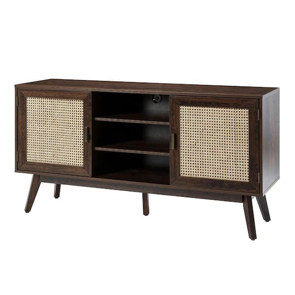 JAYDEN CREATION Latium Walnut 57 in. TV Stand for TVs up to 65 in. with 2-Doors