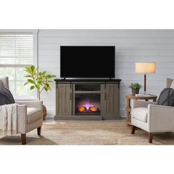 Home Decorators Collection Kerrington 60 in. W Freestanding Media Console Electric Fireplace TV Stand in Ash