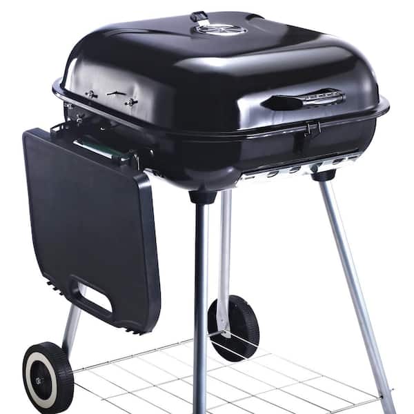 Outsunny 37.5 in. Steel Square Portable Outdoor Backyard Charcoal Barbecue  Grill in Black with Lower Shelf and Tray Storage 846-022 The Home Depot