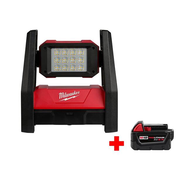 Milwaukee - M18 18-Volt Lithium-Ion Cordless TRUEVIEW LED Flood Light with M18 18-Volt 5.0Ah Battery