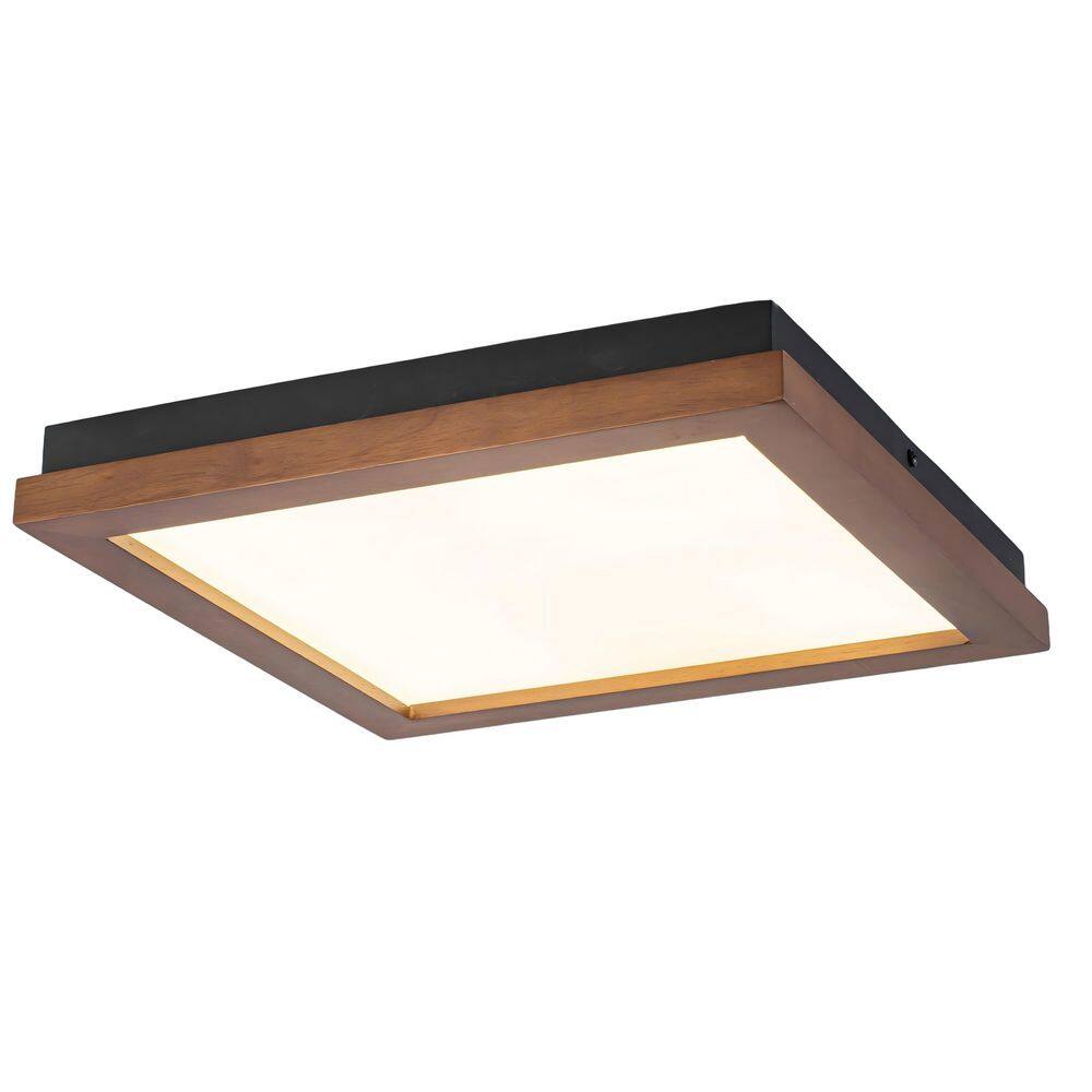 Easton 14-in Walnut Wood Square LED Semi-Flush Mount Ceiling Light in Matte Black with 3 Color Temperatures for Foyer price history on PriceWatchPro
