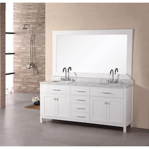 London 72 in. W x 22 in. D Vanity in White with Carrara Marble Top with White Sinks
