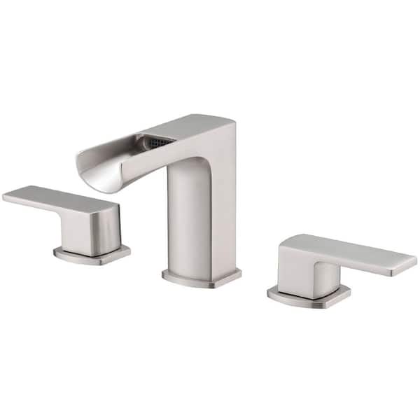 HOMEMYSTIQUE 8 in. Widespread Double Handle Bathroom Faucet with Drain Kit Included in Brushed Nickel