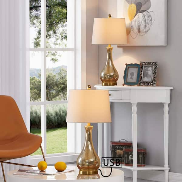 Denver 27 .25" Gold Table Lamp Set with USB (Set of 2)